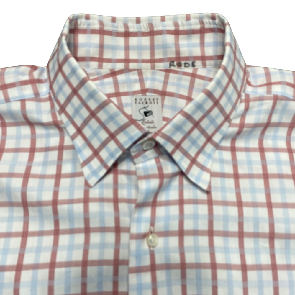 Robert Talbott Estate Bespoke Mens Red Blue Check Long‎ Sleeve Button Down Shirt